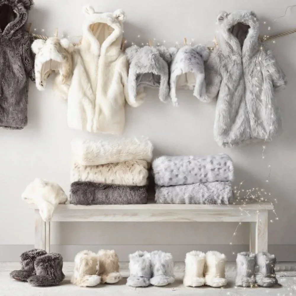 RESTORATION HARDWARE BABY LUXE FAUX FUR STROLLER BLANKET SNOW LEOPARD